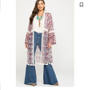 Tasha Polizzi Free Spirit Duster Size Medium Rose Paisley Open Lace Sheer Boho